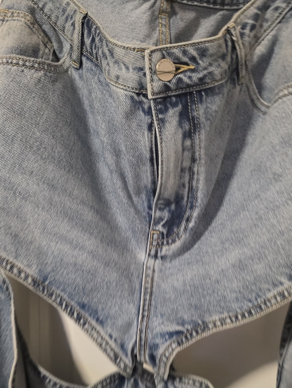 Lamarque Light Blue Cut-Out Wide-Leg Flare Jeans.